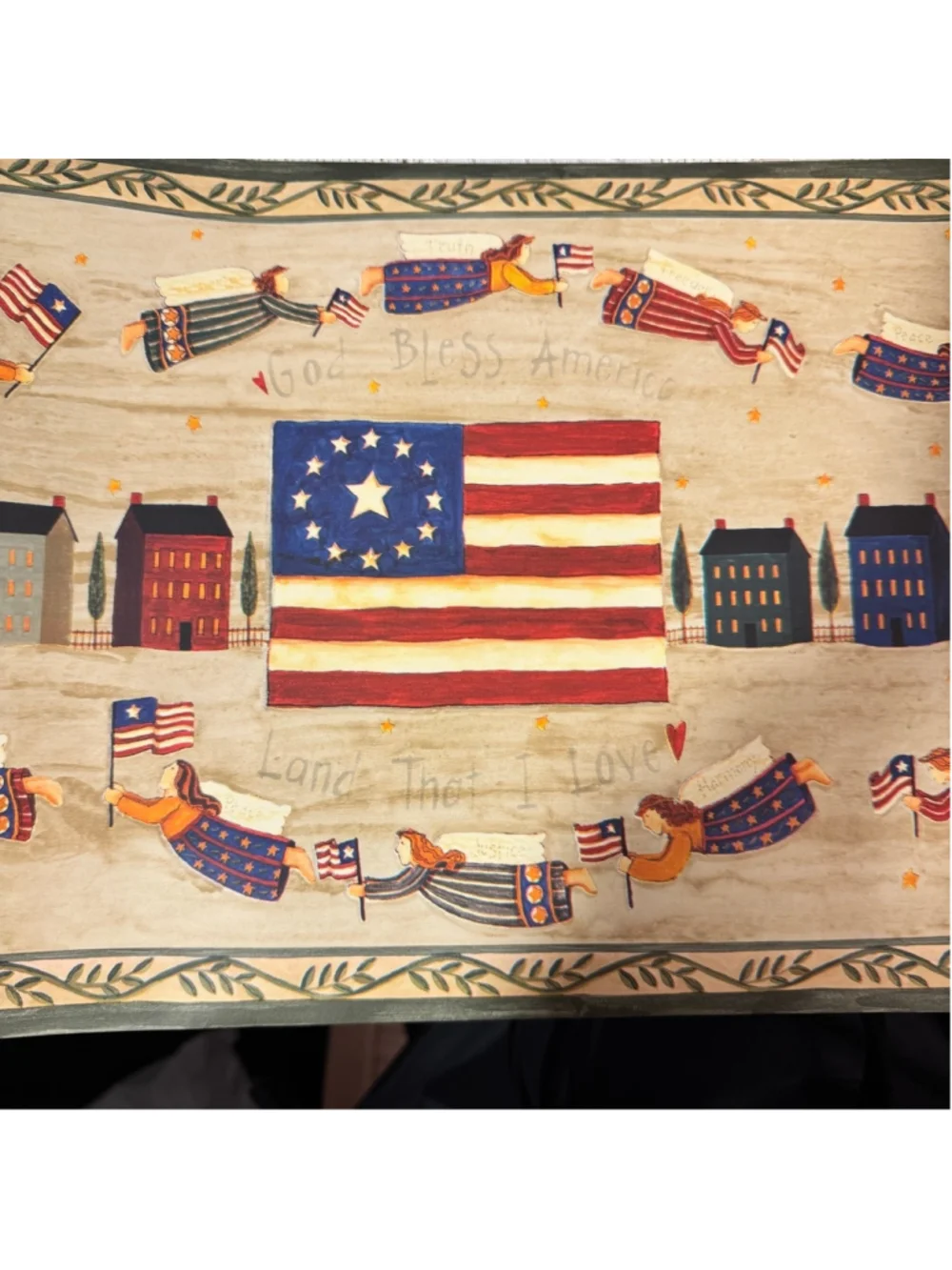 1 Vintage Americana Chesapeake Patriotic Wallpaper Border Angels Flags FF1106-2
